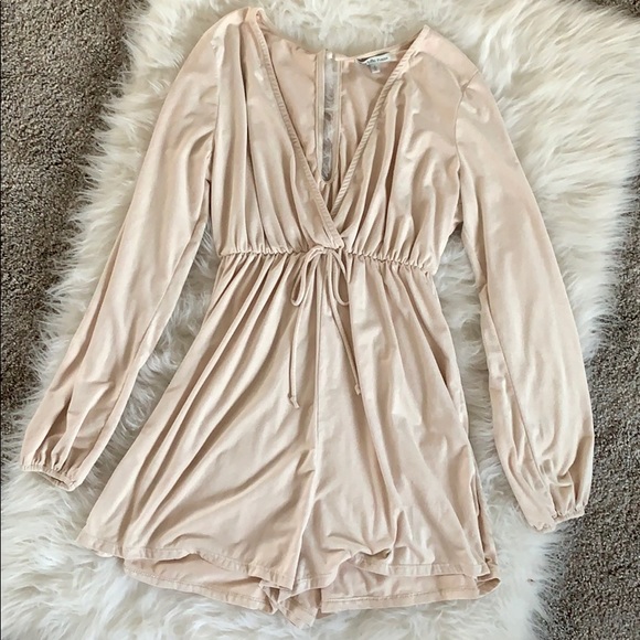 Charlotte Russe Pants - Cream Velvet Long Sleeve Romper